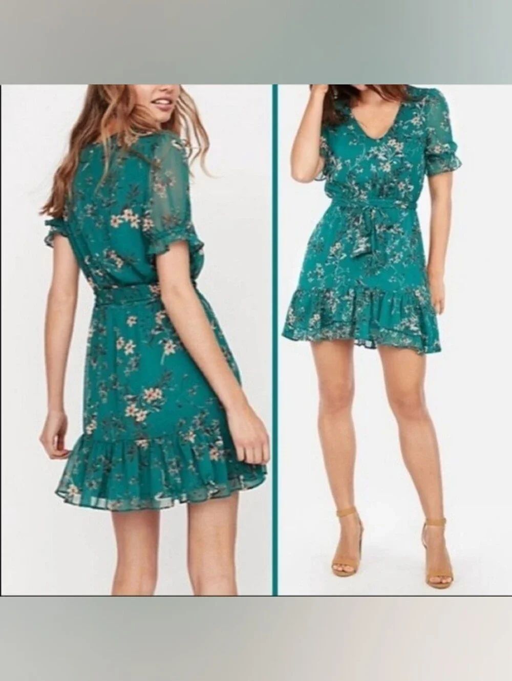 Nwt Express Teal Floral Dress, Sz Small